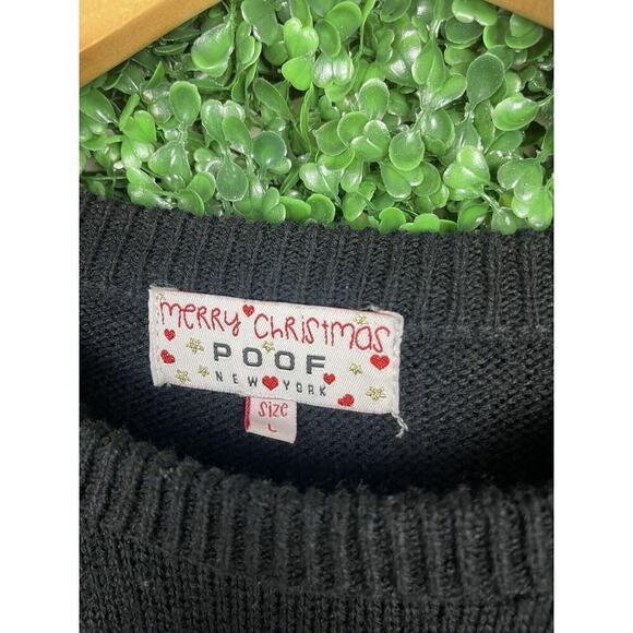 Poof Merry Christmas Sweater Women Size L Black Sequins Everyday Im Sleighing It - Picture 9 of 9